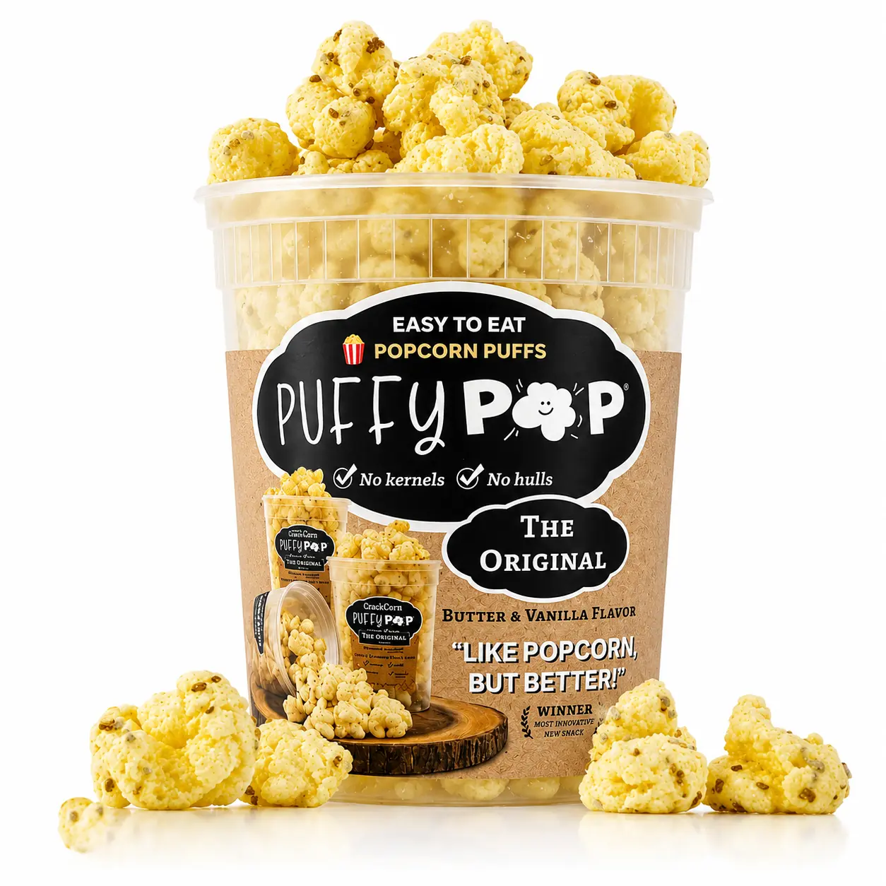 The Original (GF) Puffy Pop Popcorn Puffs - No Kernels, No Hulls - Easy to Eat Snack