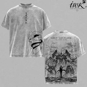 Solo Leveling Sung Jin Woo Shadow Army Anime Graphic Tee Vintage Washed Shirt Unisex Streetwear Solo Leveling Anime Shirt Shadow Monarch Tee Anime Clothing Gift for Anime Lovers Fans