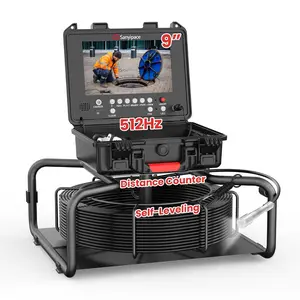 Sanyipace Sewer Camera with 512Hz, Self-Leveling,Distance Counter,100FT/7MM | 9" Drain Camera,512Hz Transmitter,7mm,Self-Leveling,Distance Counter,Mic+Speaker+Audio Video,32GB,5X Zoom,12 LEDs,waterproof