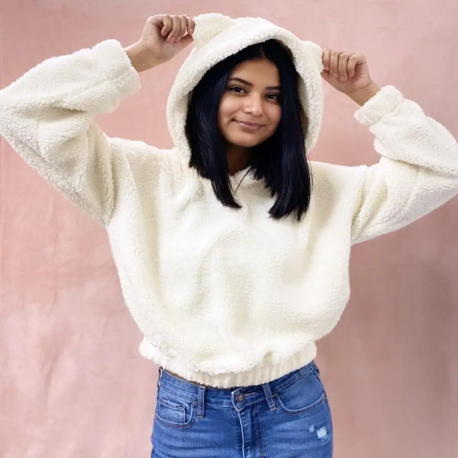 CUDDLED UP BEAR HOODIE (Cream)