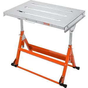 VEVOR Welding Table Foldable 30x20, Welding Workbench Table 400lbs Load Capacity Steel on Wheels, Work Bench Adjustable Height with 3 Tilt Angles, Three 1.1 Slot, Retractable Guide Rails