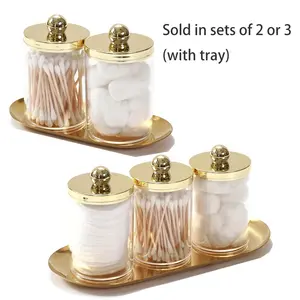 2pcs/3pcs Qtip Holder Bathroom Set with Tray Acrylic Plastic Apothecary Jars Qtip Dispenser Canister with Lid Vanity Tray, Bathroom Organizer Supplies, for Cotton Ball, Cotton Swab