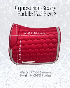 Belle Rose Red Horse Saddle Pad with Silver Rock Crystal Trim & Dual Rope Piping for Dressage & English Riding 25"x21.5"