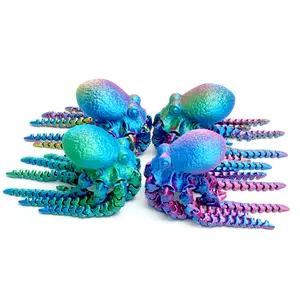 4pcs 3D printed octopus model toys, flexible joint animal doll statues, home and office desk decorations, holiday surprise gifts