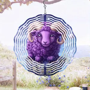 RAM Mandala Design Wind Chime, Metal Outdoor Indoor Hanging Decor with Rotating Hook, All Season Garden Patio Ornament, Windchimes