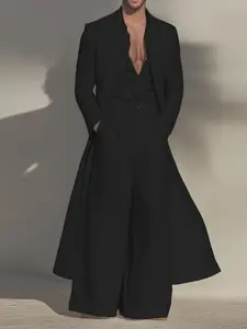 INCERUN Men's Solid Color Formal Minimalist Suit Set, Blazer and Jumpsuit with Lapel Long Sleeves and Wide Leg Design for Daily Outings and Parties