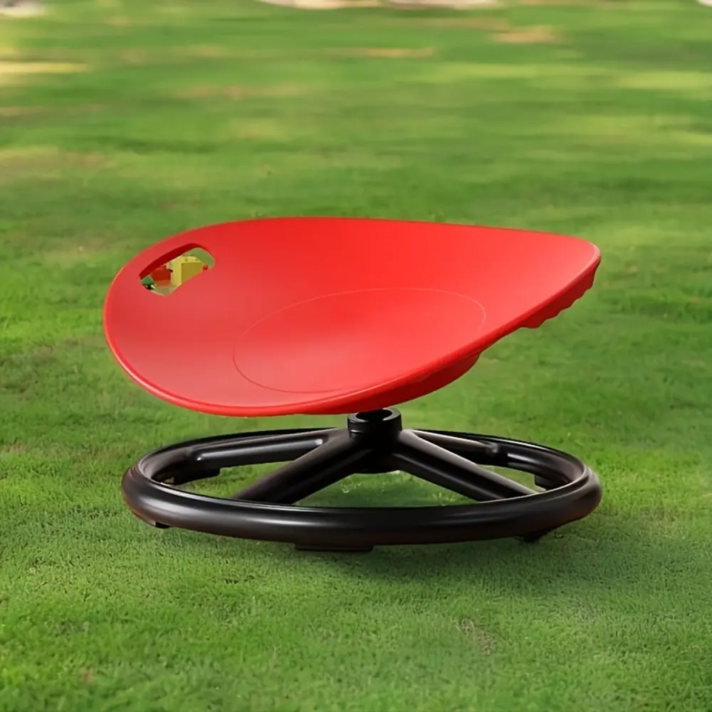 Swivel Sensory Chair for Outdoor Use, Red/Blue, Round, Durable Plastic & Metal, Supports Autism & ADHD, Enhances Coordination & Focus
