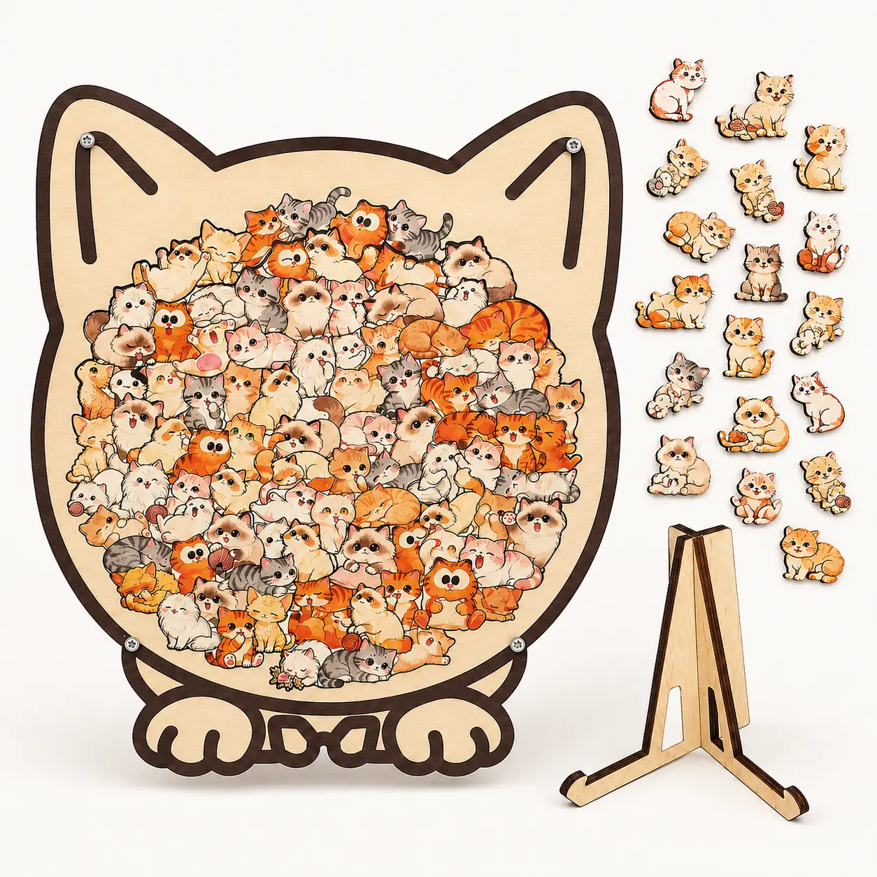 Cat Shaped Wooden Jigsaw Puzzle,Morandi Colors with Acrylic Cover, Decorative Animal Design for Adults, Home Decor Cute Cat and Dog Puzzle Decorative Wall Art for Home Decor-MM