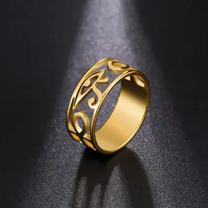 Hollow Ancient Egypt Eye of Hours Rings for Women Stainless Steel Ra Udjat Finger Rings Wholesale Amulet Jewelry Gift