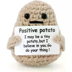 Positive Potato Hug Pocket Mini Handmade Plush Wool Knitting Doll with Card Funny Gift Home Room Decoration