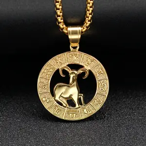 versatile retro titanium steel hollow twelve constellation relief pendant, couple necklace