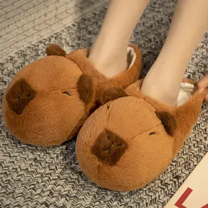 CozyCapybara Winter Girls' Plush Slippers, SnuggleSaurus Capybara Cotton Home Shoes for Girls, FurryFriend Girls' Winter Plush Capybara Slippers