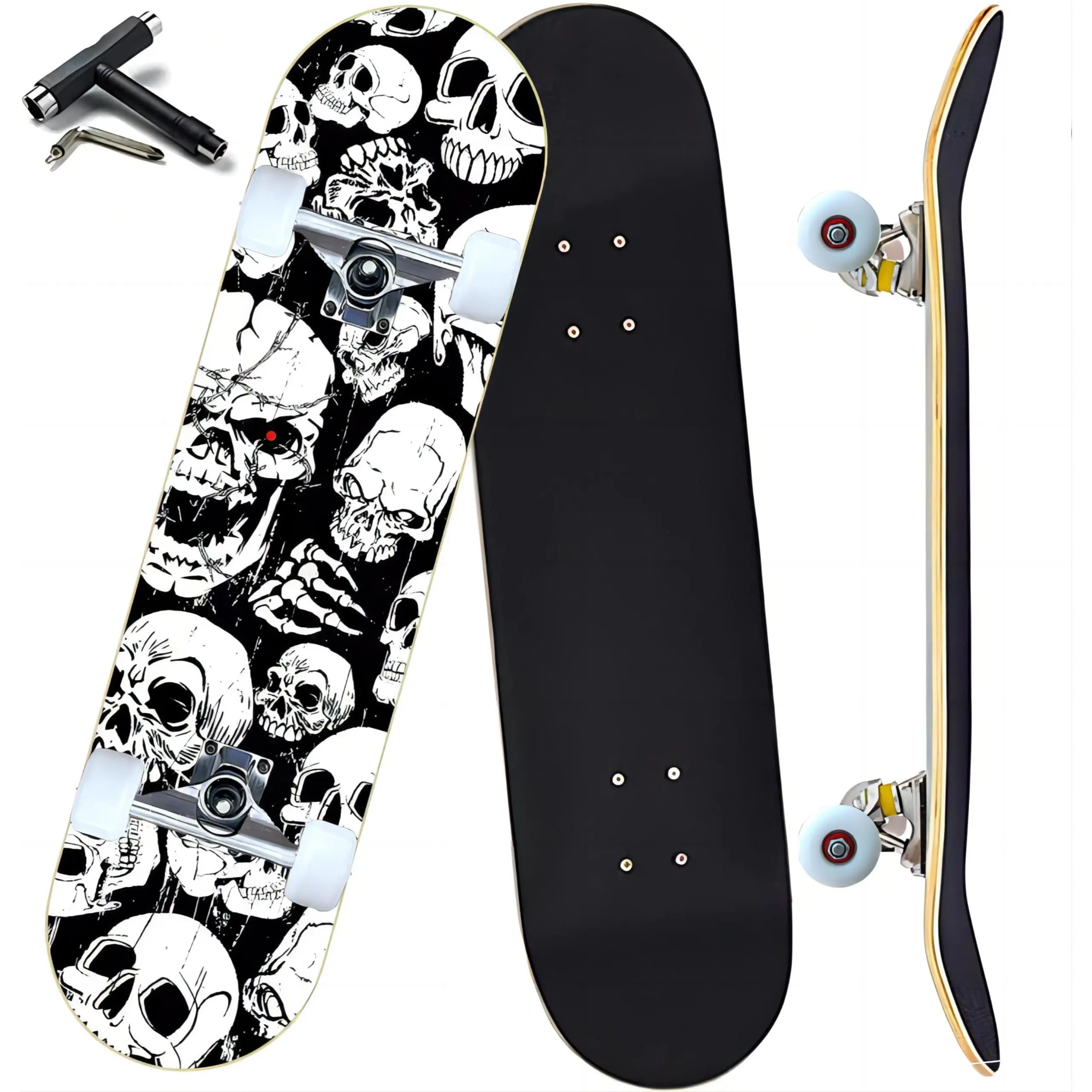 Pro Complete Skateboards For Beginners Youths Teens Adults 31"x8" Skate Boards 7 Layers Canadian Maple Double Kick Deck Concave Longboard