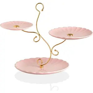3 Tier Ceramic Cake Stand Wedding, Dessert Cupcake Stand for Tea Party Serving Platter (Milk Pink)