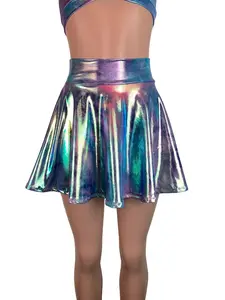 Metallic High Waisted Skater Skirt - Tie Dye Rainbow Mystique - Clubwear, Rave Wear, Mini Circle Skirt