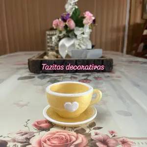 Tazitas Decoratives - Decorative Coffee Cup with Heart Design, Yellow Color, No Additional Accessories Included