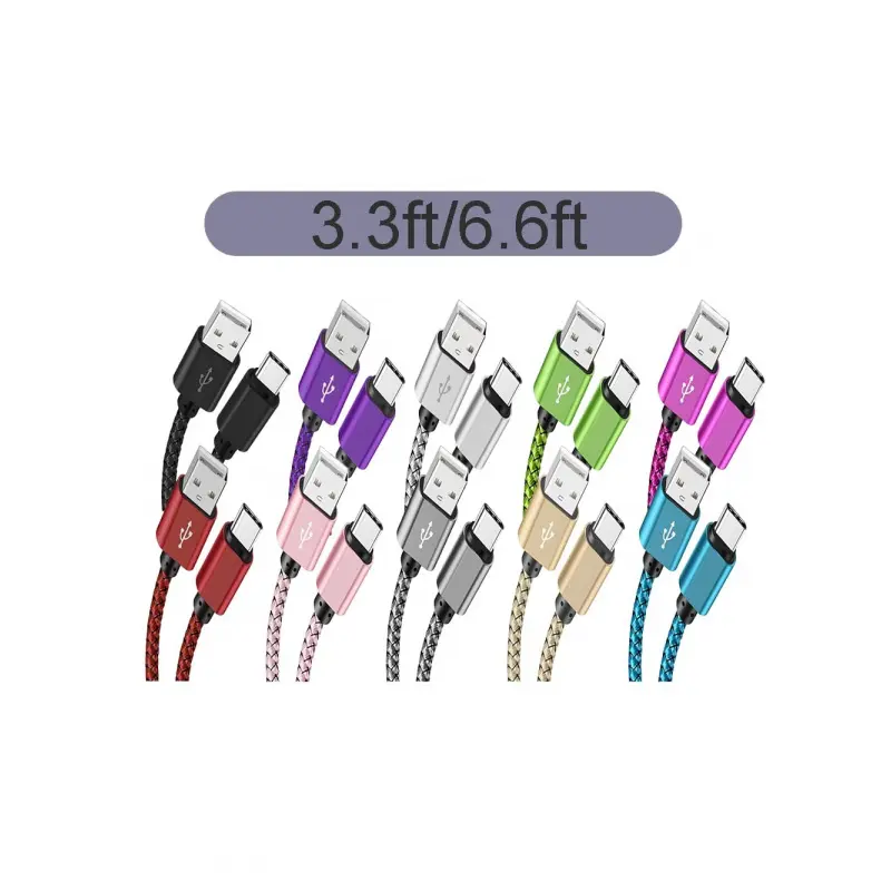 3.3ft/6.6ft fast charging USB Type C Smartphone data cable, Charger cable 1-pack/3-pack nylon braided, female to male connector, matte finish, compatible with Samsung Galaxy S23 Ultra S22 S21 S20A13 A53 S10 Note 20 10 9 Moto Android Type-C Cab