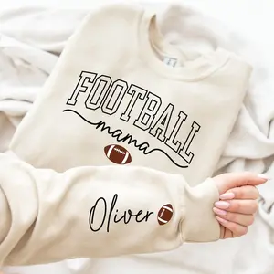 Personalized Football Mama Sweatshirt With Kids Name On Sleeve, Football Season Mama Crewneck, Gift For Football Mom, Cheer Mom Shirt, Game Day Outfit