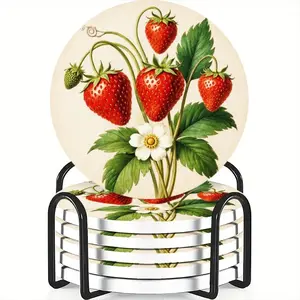 6-Piece Strawberry Ceramic Coaster Set, Non-Slip Heat Resistant, Ideal for Coffee & Beverage Home Decor, Perfect Gift for Birthdays & Holidays