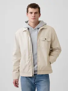 Men Relaxed Ripstop Utility Jacket - Beige