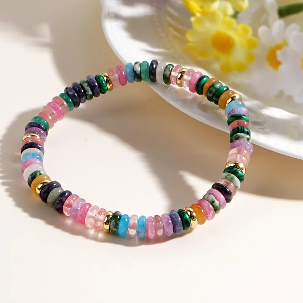 Women's Band Sports Wristband - Elastic Multicolor Stackable Beaded Bracelet with Fashion Abacus Beads & Semi-Precious Stones, Multicolor Stackable Bracelets, Beaded Bracelets