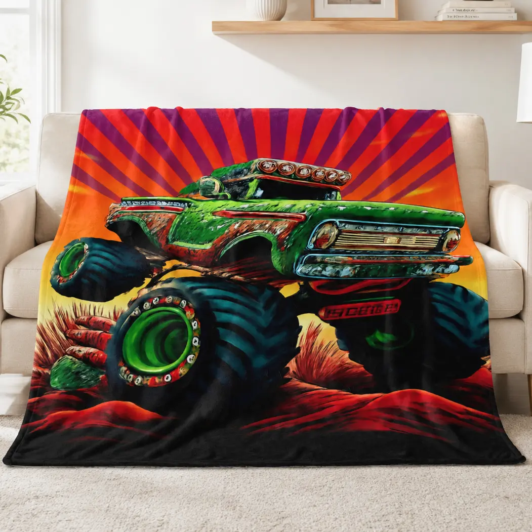 Fleece Throw Blanket Extra Soft Cozy Flannel Blankets for Boys Kids Room Decor, Cool Birthday Gift for Monster Truck Fans, All Season