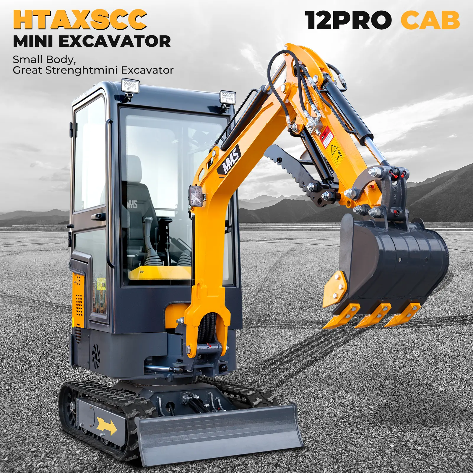 1.2Ton Mini Excavator With A Bucket, Cab, Hydraulic Thumb. Features Tracked Movement B&S Engine, Ideal For Gardening, Estates, Or Small Excavation Tasks. Available In US Inventory