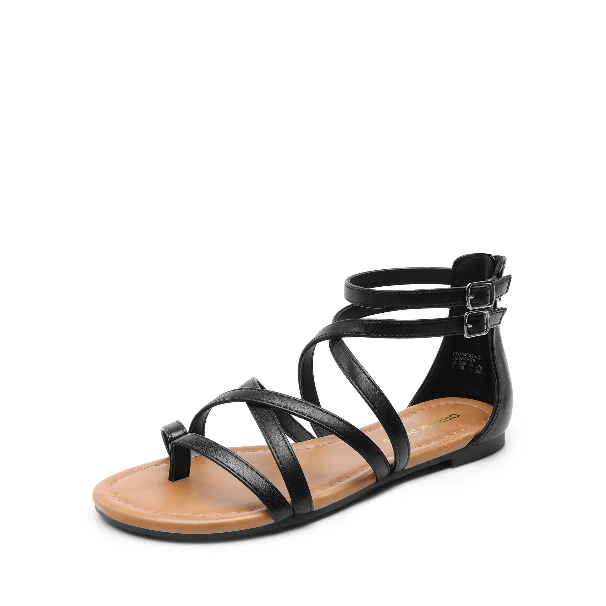 Dream Pairs Women's Strappy Gladiator Flat Sandals, Casual Summer Footwear with an Adjustable Buckle Strap and Back Zipper