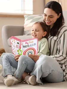 Photo Album Book with Star Hook Pattern, Soft Fabric Rainbow Print, Perfect for Gender Reveal Parties, Mother's Day, Wedding Gowns