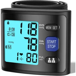 Blood Pressure Monitor Wrist Blood Pressure Cuff Automatic BP Machine with Backlit Display, 2x90 Memory, Voice Broadcast, Measurable Board Carrying Case and AAA Battery Bp Monitor(Black)