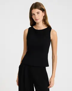 Express Signature Crepe Boat Neck Peplum Tailored Tank
