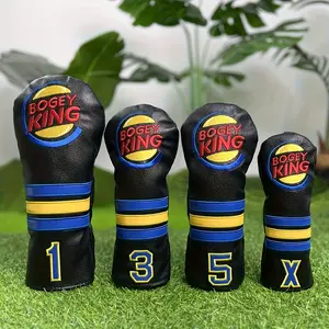 Blue King Series Golf Club Head Covers, Golf Accessories, Durable PU Material, Dust-Proof Design, Ideal Gift for Golf Enthusiasts & Unisex Accessory