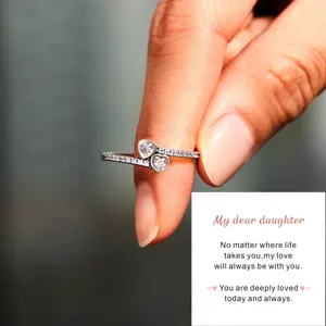 Double Heart Eternity Ring for Birthday Valentine's Day Thanksgiving Day Jewelry Gifts for Women with Inspirational Message Card To My Mom/Daughter Gift