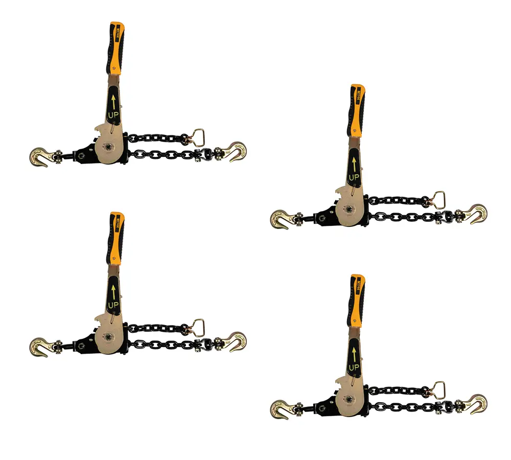 (4 Pack) 3/8" - 1/2"Easy Ratchet Chain Binder with Grab Hooks & 6000 lbs WLL - Heavy Duty Tie Down Ratchet Load Binder for Flatbed Trailers & Trucks