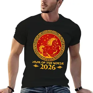 2026 Year of the Horse Chinese Lunar New Year T-Shirt | Traditional Red & Gold Zodiac Tee