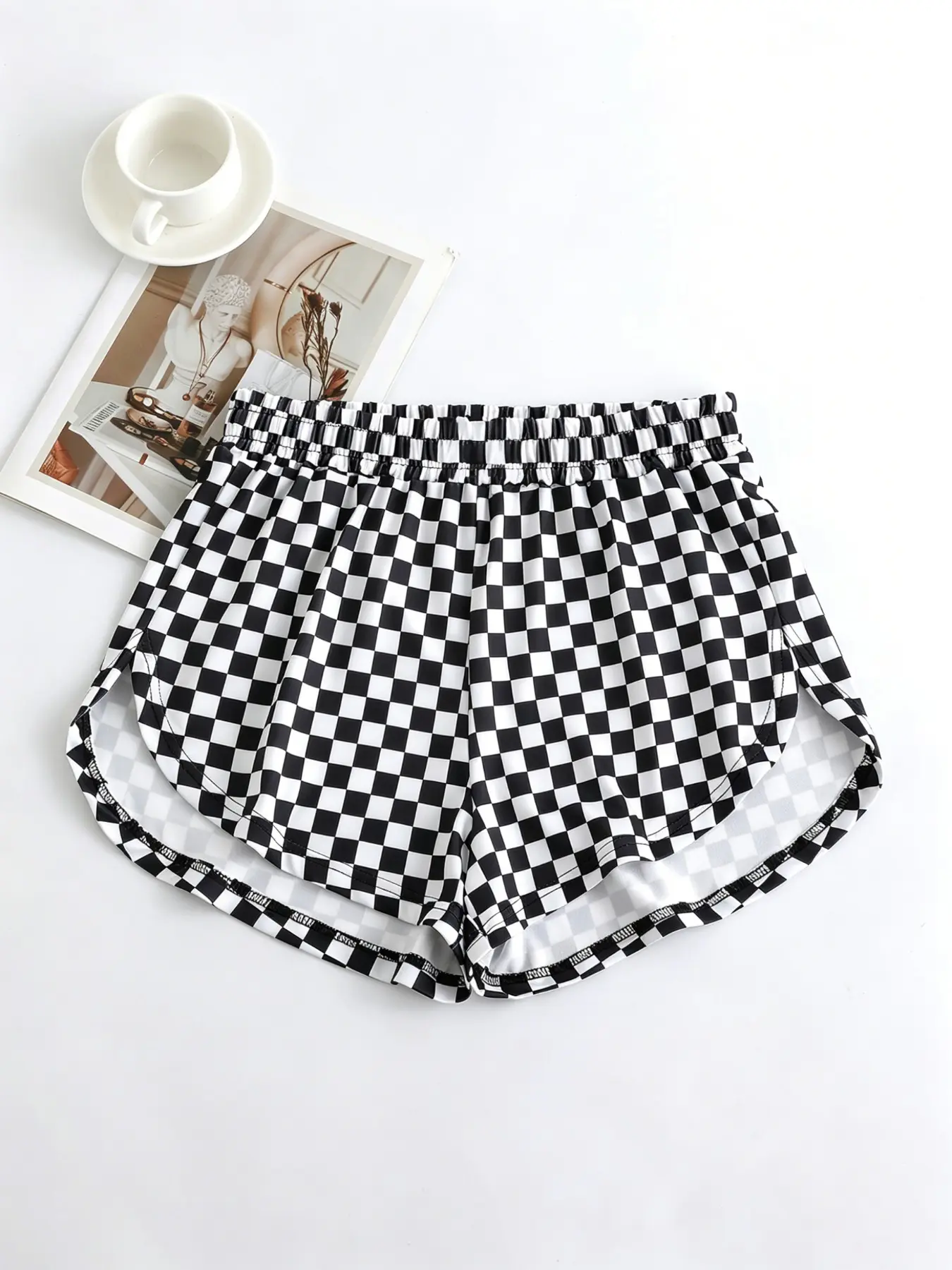 Summer Women's New Fashion Plaid Print Geometric Casual Shorts, Loose-Fitting Elastic Waist, Comfortable Daily Wear, Versatile Ladies' Bottoms
