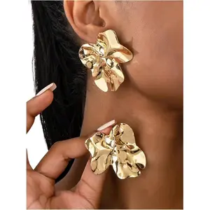 Large geometric gold liquid metal earrings