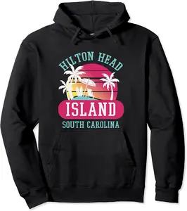 Retro Cool Hilton Head SC Beaches Novelty Art Sunset Surf Pullover Hoodie - Laronstu Shop 49B0823G8SRL