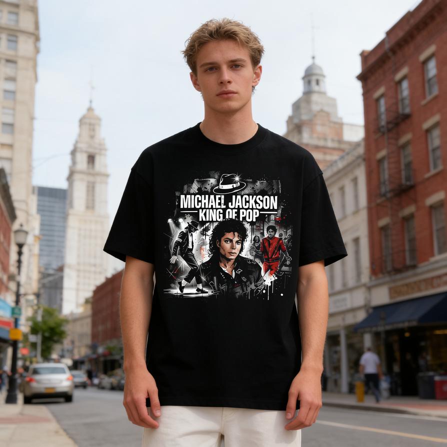 Michael Jackson King Of Pop Halftone Graphic T-Shirt Design Suitable For Black Apparel