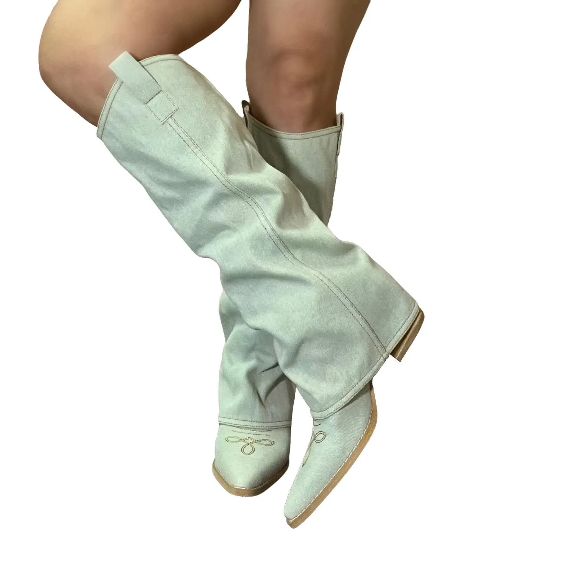 Women's Light Denim Cowboy Boots, Women's Shoe, Stylish Footwear for Daily Wear