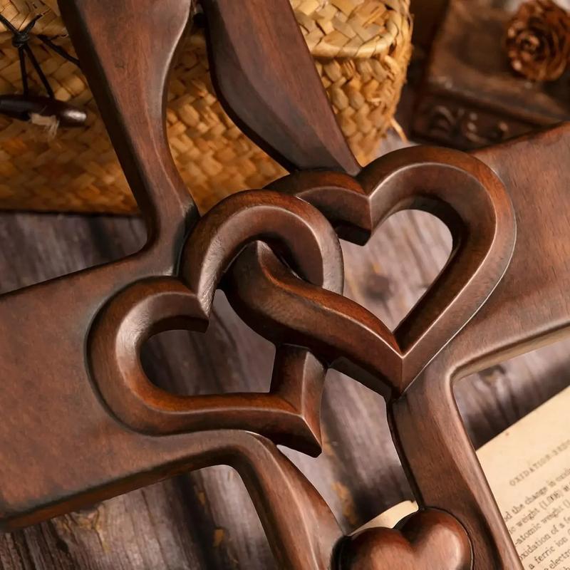 Handmade 10 Inch Intertwined Heart Wall Cross Natural Wooden Marriage Cross Love Wall Decor with Unique Craftsmanship Cultural Significance Perfect Gift for Wedding Valentine Christmas Wood Ornament wooden crosses