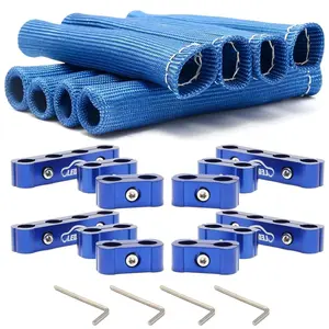 8Cyl Spark Plug Wire Heat Shield Kit 12pc Sleeve Protector Divider Blue