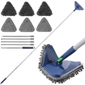 Wall Cleaner Mop with 82 Inches Long Handle, Baseboard Cleaner Tool Duster with , Ceiling Cleaning Tool with 6 Replacement Pads for Painted Walls, Window, Floor - Blue