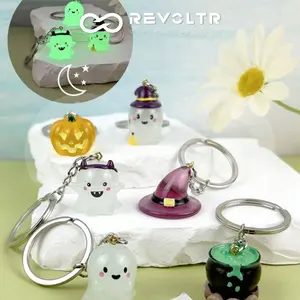 Halloween Design Cartoon 3D Luminous Keychain Set, Pumpkin Ghost, Broomstick, Potion Bottle, Ideal Creative Gift For Friends, Suitable For Backpack, Purse Charm, Car Charm Decor, Mini Adorable Decorative Accessories