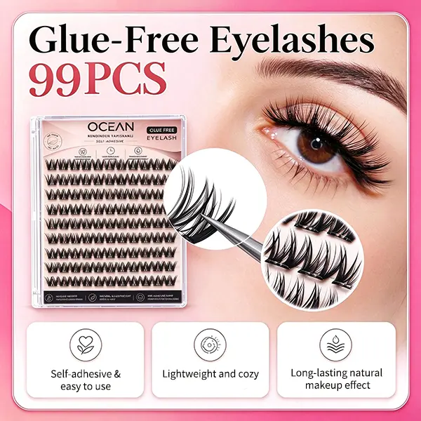 [Your Love]Mevior Ocean Lashes Set - Waterproof Lash Clusters Kit for Beginners 8 - 16 mm No Glue Lash, Jelly-Coated Self Adhesive False Eyelashes Easy Application