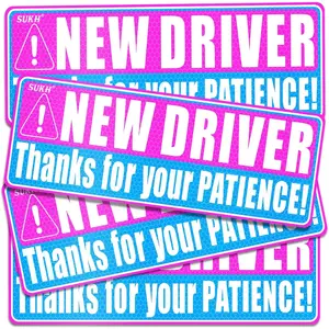 4 count New Driver Magnet - Student Funny Be Patient Safety Warning Rookie Driver Car Bumper Magnets Car Accessories Teen Boys Girls