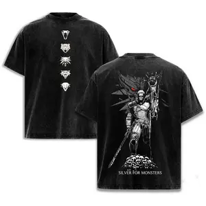 Witcher 3 Retro Gaming Graphic Tee Distressed Oversized Washed Shirt RPG Gamer Streetwear, Graphic Cotton Unisex Graphic T-Shirt Gamer Gift Gym Pump Cover