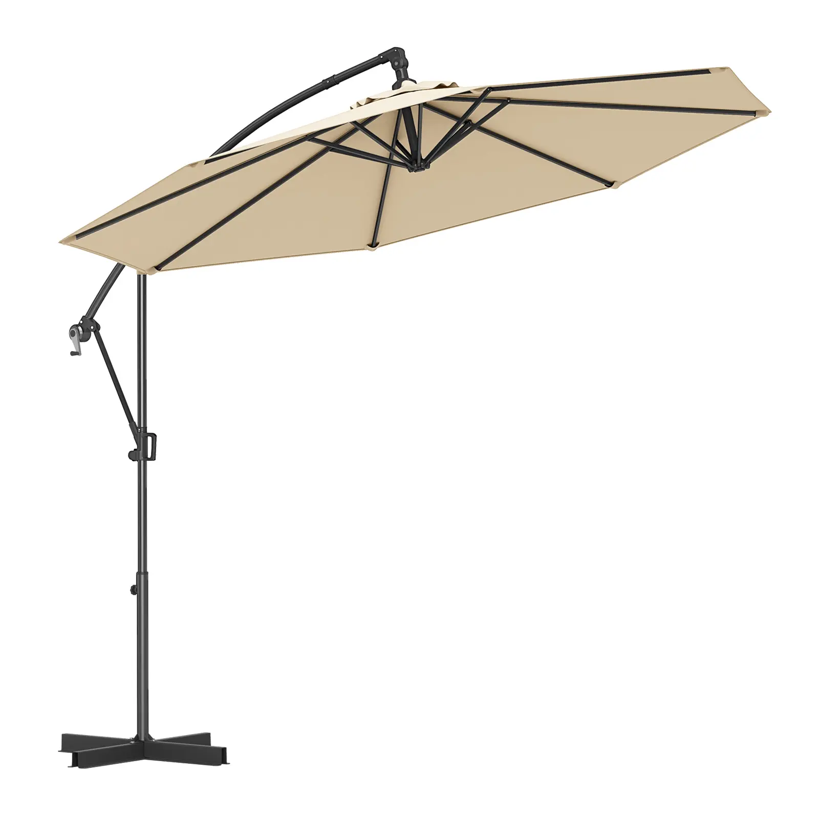 COSTWAY - 10 Feet Offset Hanging Umbrella with Base and Infinite Tilt-Beige
