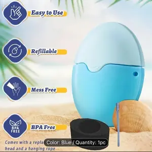 Easy to Use Portable Sunscreen Bottle Refillable Mess Free BPA Free Blue Color 1pc with Replacement Head & Hanging Rope