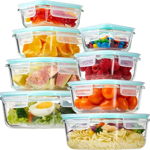 YUNCANG 8-Pack Rectangle Glass Anti-Leak Food Storage Containers with Airtight Locking Lids - BPA-Free 5oz-35oz Kitchen Utensils Meal Prep Bento Boxes, Safe for Microwave, Oven, Dishwasher